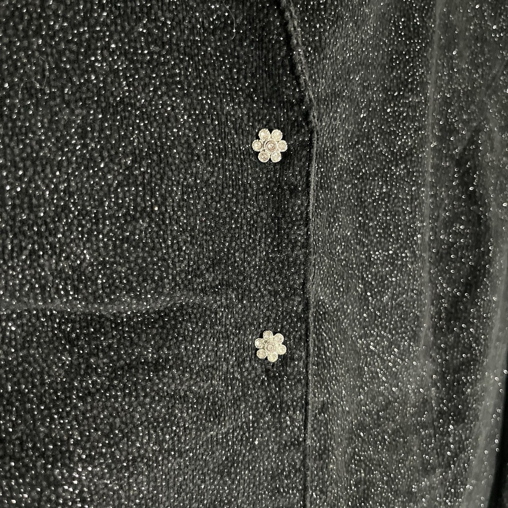 SUSAN GRAVER Shirt Top Women's L Black Faux Suede Glitter Rhinestone Button-Up - Picture 4 of 8